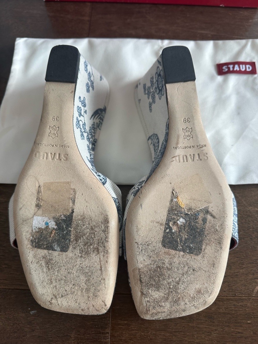 STAUD Cream and Blue Floral Canvas Wedge Sandals - Picture 6 of 10